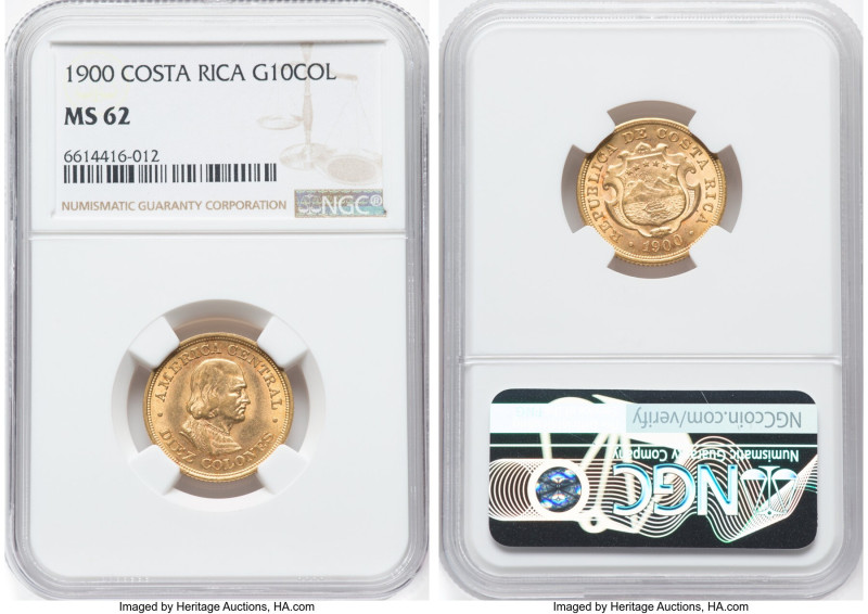 Republic gold 10 Colones 1900 MS62 NGC, KM140. HID09801242017 © 2022 Heritage Au...