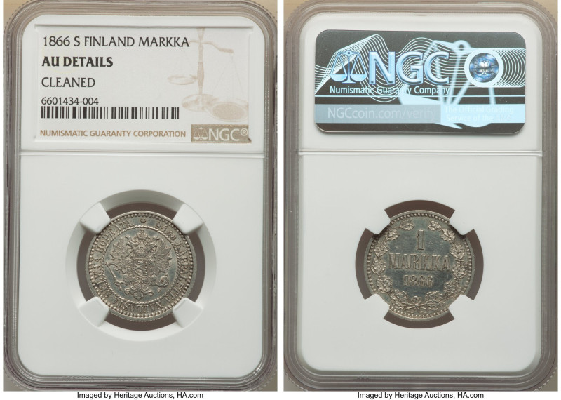 Russian Duchy. Alexander II Markka 1866-S AU Details (Cleaned) NGC, KM3.1. From ...