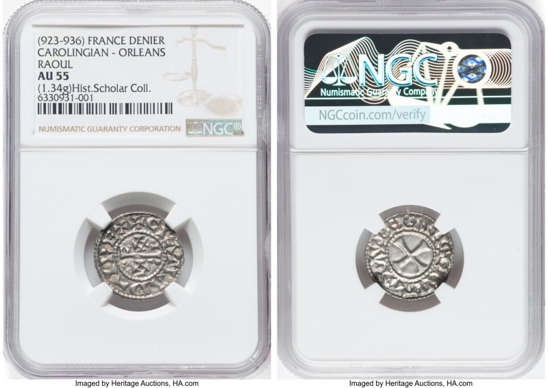 Carolingian. Raoul Denier ND (923-936) AU55 NGC, Orleans mint, M&G-1598. 1.34gm....