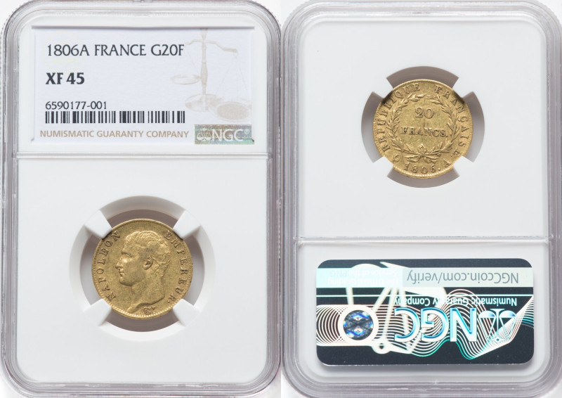 Napoleon gold 20 Francs 1806-A XF45 NGC, Paris mint, KM674.1, Fr-487a. HID098012...