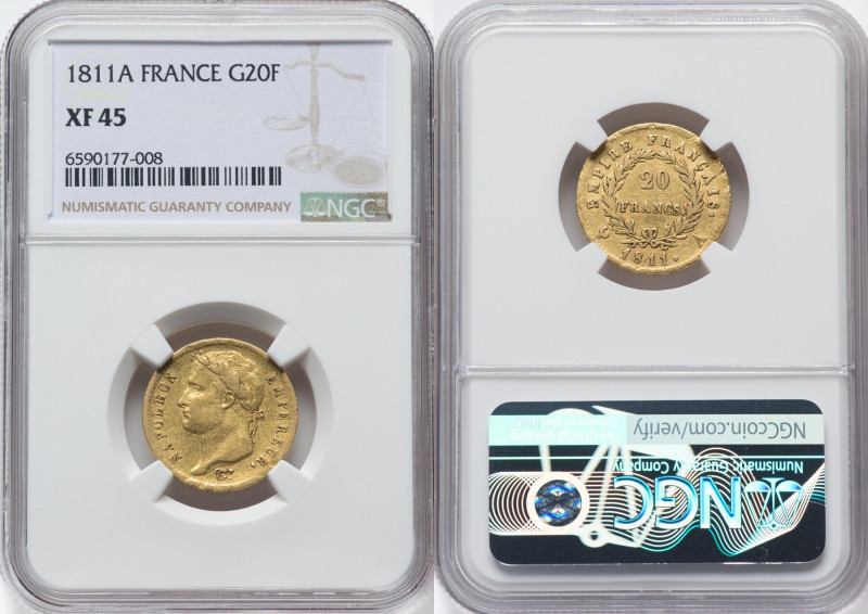 Napoleon gold 20 Francs 1811-A XF45 NGC, Paris mint, KM695.1, Fr-511. HID0980124...