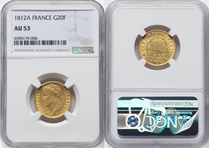 Napoleon gold 20 Francs 1812-A AU53 NGC, Paris mint, KM695.1, Fr-511. HID0980124...