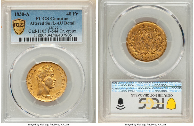 Charles X gold 40 Francs 1830-A AU Details (Altered Surfaces) PCGS, Paris mint, ...