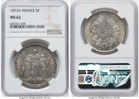 Republic 5 Francs 1873-A MS62 NGC, Paris mint, KM820.1. HID09801242017 © 2022 Heritage Auctions | All Rights Reserved