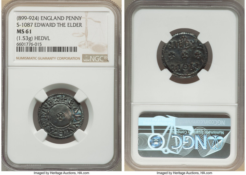 Kings of Wessex. Edward the Elder Penny ND (899-924) MS61 NGC, Uncertain mint, H...