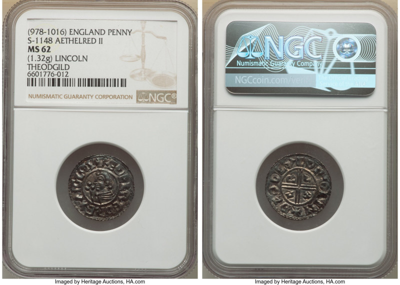 Kings of All England. Aethelred II (978-1016) Penny ND (991-997) MS62 NGC, Linco...