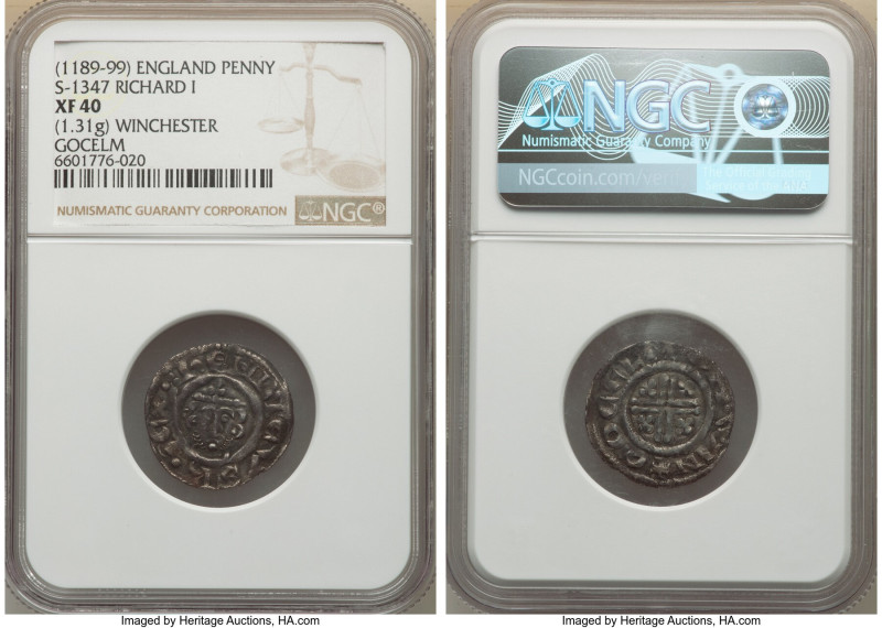 Richard I Penny ND (1189-1199) XF40 NGC, Winchester mint, Gocelm as moneyer, S-1...