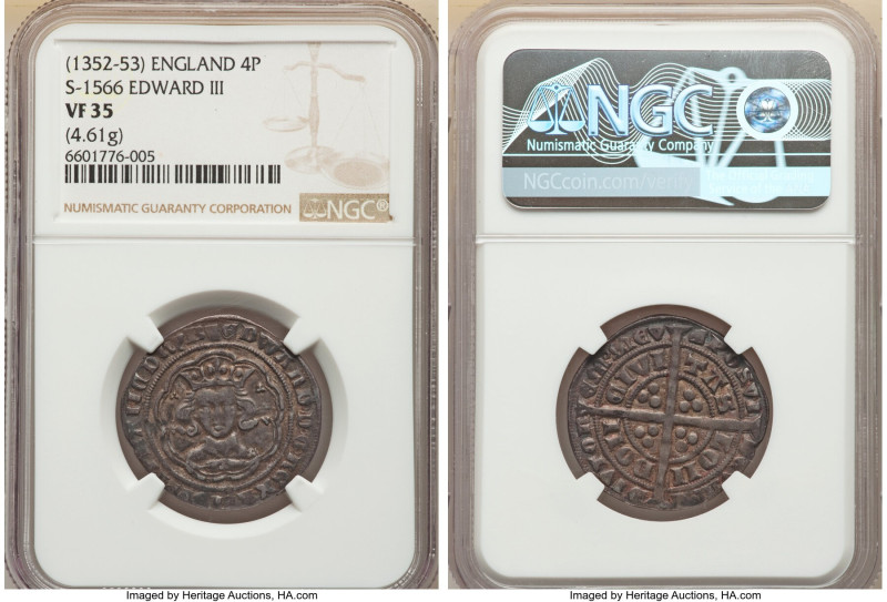 Edward III (1327-1377) Groat ND (1352-1353) VF35 NGC, London mint, Pre-treaty D,...