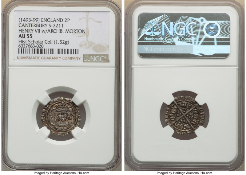 Henry VII (1485-1509) 1/2 Groat (2 Pence) ND (1493-1499) AU55 NGC, Canterbury mi...