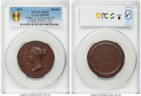 Victoria bronzed Specimen Medal 1856 SP62 PCGS, Eimer-1511. By W. Wyon. 55mm. Edge Inscription: George Barrett 1859. Awarded to George Barrett for his...