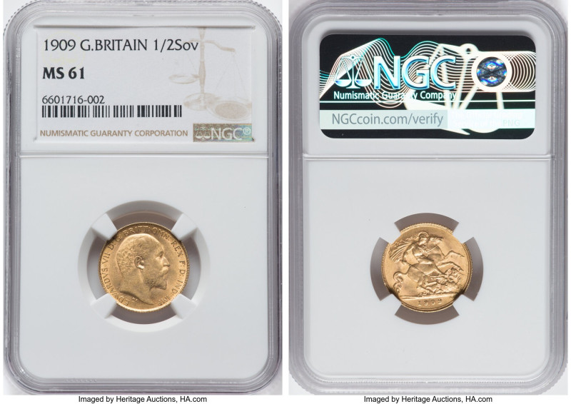 Edward VII gold 1/2 Sovereign 1909 MS61 NGC, KM804, S-3974B. HID09801242017 © 20...