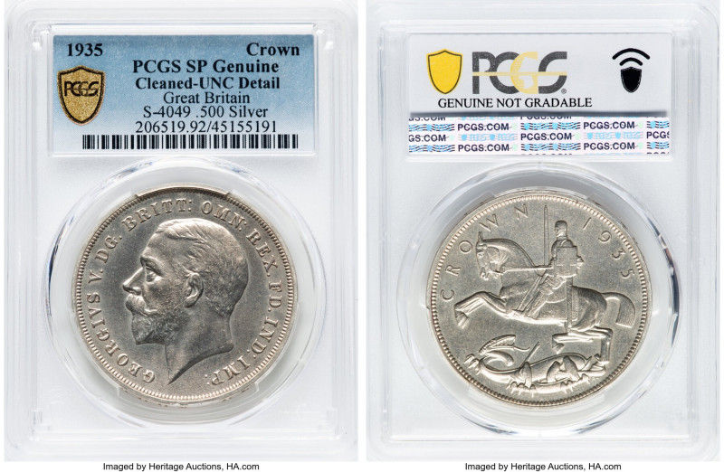 George V Specimen Crown 1935 UNC Details (Cleaned) PCGS, KM842, S-4049. Incused ...