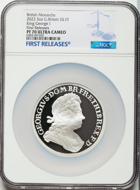 Elizabeth II silver Proof "King George I" 10 Pounds (5 oz) 2022 PR70 Ultra Cameo...