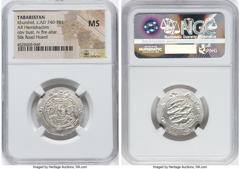 Dabwayhid Ispahbads of Tabaristan. Khurshid Hemidrachm ND (AD 740-761) MS NGC, T...