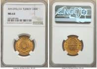 Ottoman Empire. Abdul Hamid II gold 100 Kurush AH 1293 Year 31 (1905/1906) MS63 NGC, Constantinople mint (in Turkey), KM741. HID09801242017 © 2022 Her...