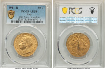 Vittorio Emanuele III gold "Kingdom Anniversary" 50 Lire 1911-R AU58 PCGS, Rome mint, KM54, Fr-25. 50th Anniversary of the Kingdom. HID09801242017 © 2...