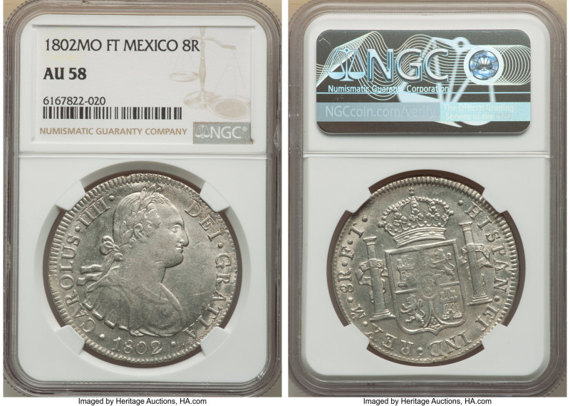 Charles IV 8 Reales 1802 Mo-FT AU58 NGC, Mexico City mint, KM109. HID09801242017...