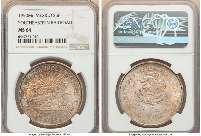 Estados Unidos 5 Pesos 1950-Mo MS64 NGC, Mexico City mint, KM466. Commemorating ...