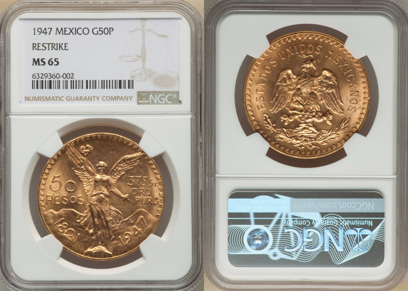 Estados Unidos gold Restrike 50 Pesos 1947 MS65 NGC, Mexico City mint, KM481, Fr...