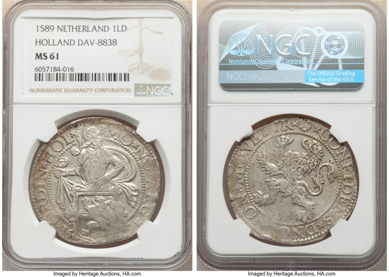 Holland. Provincial Lion Daalder 1589 MS61 NGC, Dav-8838. Gently circulated but ...