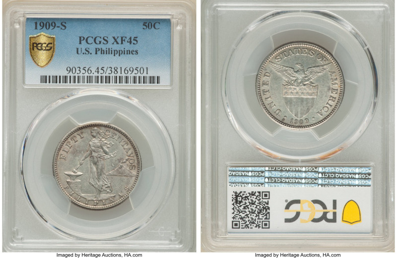 USA Administration 50 Centavos 1909-S XF45 PCGS, San Francisco mint, KM171. HID0...