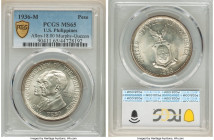 USA Administration "Murphy-Quezon" Peso 1936-M MS65 PCGS, Manila mint, KM178, Allen-18.00. Mintage: 10,000. Establishment of the Commonwealth HID09801...