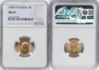 Nicholas II gold 5 Roubles 1904-AP MS67 NGC, St. Petersburg mint, KM-Y62, Fr-180. HID09801242017 © 2022 Heritage Auctions | All Rights Reserved