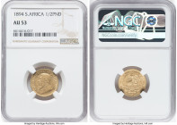 Republic gold 1/2 Pond 1894 AU53 NGC, Pretoria mint, KM9.2, Hern Z38-43. Single shaft on wagon tongue. HID09801242017 © 2022 Heritage Auctions | All R...