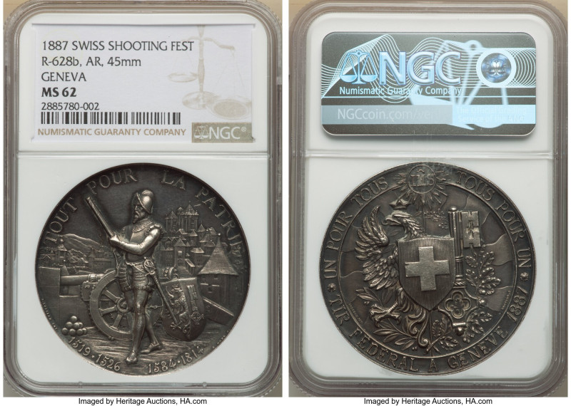 Confederation silver "Geneva Shooting Festival" Medal 1887 MS62 NGC, Richter-628...