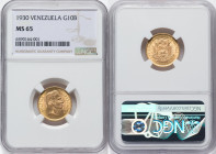 Republic gold 10 Bolivares 1930-(p) MS65 NGC, Philadelphia mint, KM-Y31. HID09801242017 © 2022 Heritage Auctions | All Rights Reserved