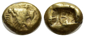 KINGS OF LYDIA. Alyattes II to Kroisos, circa 610-546 BC. Trite (Electrum, 11mm, 4.69 g), Sardes. Head of lion to right, with open jaws and with a sun...