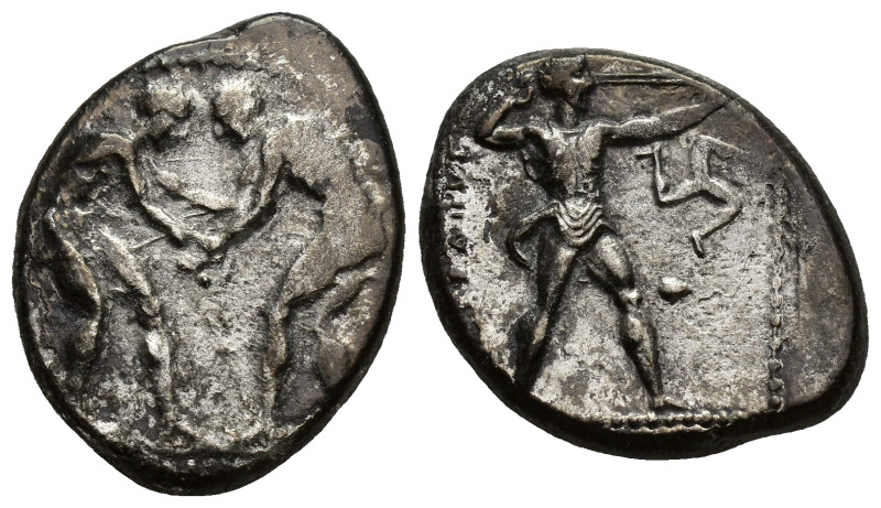 Pamphylia, Aspendos, AR Stater (21mm, 10.68 g) (ca. 380-330 BC) - Two wrestlers ...