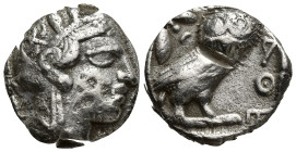 Attica, Athens AR Tetradrachm. (24mm, 16.09 g) Circa 454-404 BC. Helmeted head of Athena right / Owl standing right, head facing; olive sprig and cres...