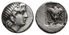 Islands off Caria, Rhodos AR Drachm. (14mm, 2.99 g) Rhodes, circa 170-150 BC. Dexikrates, magistrate. Radiate head of Helios right / Rose with bud to ...