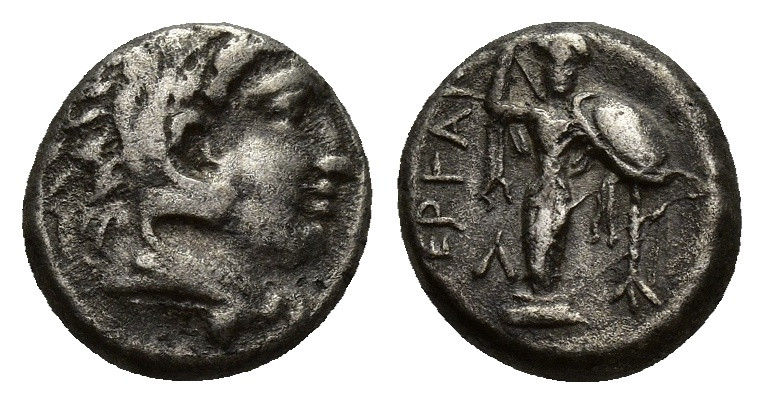 MYSIA, Pergamon. Circa 310-282 BC. AR Diobol (9mm, 1.32 g). Head of Herakles rig...