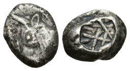 LYCIA, Uncertain. Circa 520-470/60 BC. AR Third Stater (11mm, 2.88 g). Predynastic period. Head of bull or calf left / Incuse square with internal lin...