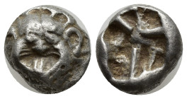 MYSIA. Parion. 5th century BC. Drachm (Silver, 13mm, 3.95 g). Facing gorgoneion with large ears and protruding tongue. Rev. Irregular pattern within q...