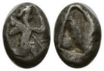 ACHAEMENID PERSIA. Ca. 5th century BC. AR siglos (16mm, 5.35 g). Fine. Sardes. Persian king or hero, wearing cidaris and candys, drapery angled from k...