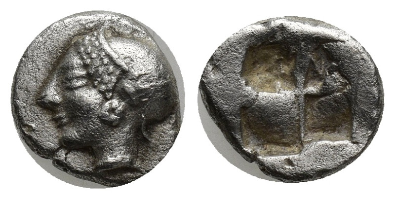 IONIA. Phokaia. (Circa 521-478 BC). AR Diobol. (9mm, 1.34 g) Obv: Archaic female...