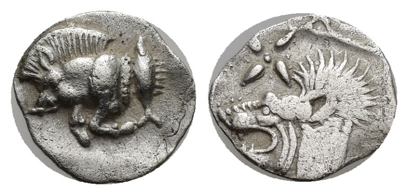 Mysia, Kyzikos AR Hemiobol. (10mm, 0.41 g) Circa 450-400 BC. Forepart of boar le...