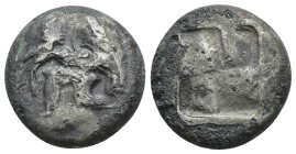 ISLANDS off THRACE, Thasos. Circa 480-463 BC. AR Stater (19mm, 8.67 g). Ithyphallic satyr advancing right, carrying off protesting nymph / Quadriparti...