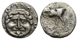 MYSIA, Parion (Circa 4th century BC) AR Hemidrachm (13mm, 1.91 g) Obv: Gorgoneion facing, surrounded by snakes. Rev: Bull standing left, head right; r...