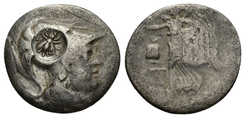 Pamphylia. Side circa 205-100 BC. Drachm AR (18mm, 3.55 g). Head of Athena to ri...