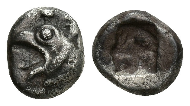 Ionia, Phokaia AR Obol. (7mm, 0.89 g) late 6th C. BC. Head of griffin l. / Incus...