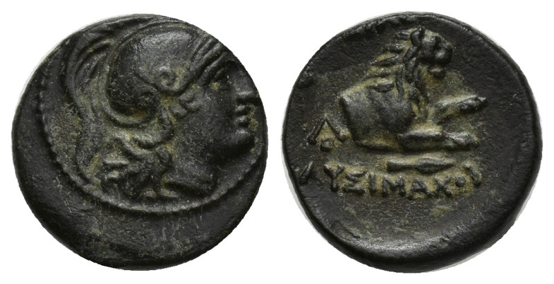KINGS OF THRACE. Lysimachos (305-281 BC). Ae. (14mm, 2.67 g) Helmeted head of At...