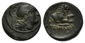 KINGS OF THRACE. Lysimachos (305-281 BC). Ae. (14mm, 2.67 g) Helmeted head of Athena right. Rev: BAΣIΛEΩΣ ΛYΣIMAXOY. Forepart of lion right; spear hea...
