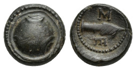 PISIDIA. Selge. 2nd-1st century BC. AE (10mm, 1.67 g). Round shield. Rev. Σ-Ε Spearhead upwards.
