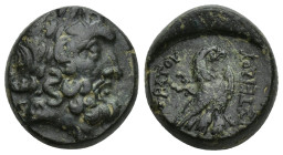 Phrygia. Amorion circa 200-0 BC. Sokrates and Aristeides, magistrates Bronze Æ (18mm, 7.98 g) Laureate head of Zeus right / ΣΩΚΡΑΤOY[...] ΑΡΙΣ[...], e...