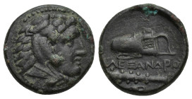 KINGS OF MACEDON. Alexander III ‘the Great’, 336-323 BC. AE (16mm, 4.81 g), uncertain mint in Macedon. Head of Herakles to right, wearing lion skin he...