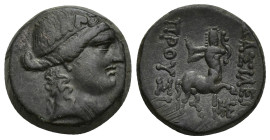 KINGS OF BITHYNIA. Prusias II Kynegos (182-149 BC). Ae. (19mm, 6.75 g) Nikomedeia. Obv: Draped bust of Dionysos right, wearing ivy wreath. Rev: BAΣIΛE...